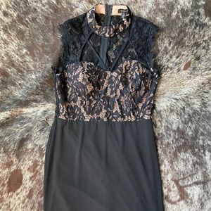 Nude/black strappy cocktail dress
